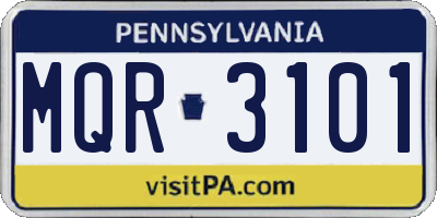 PA license plate MQR3101