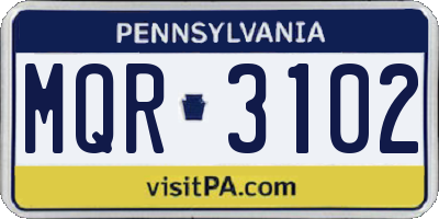 PA license plate MQR3102