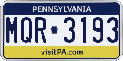 PA license plate MQR3193