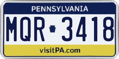 PA license plate MQR3418
