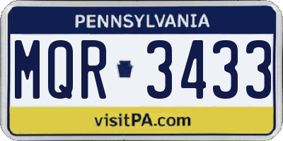 PA license plate MQR3433