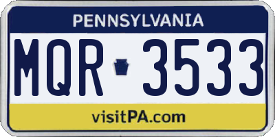 PA license plate MQR3533