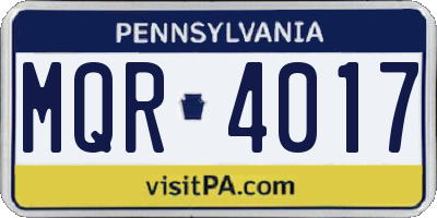 PA license plate MQR4017