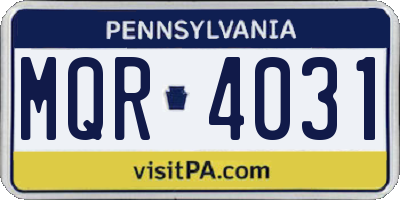 PA license plate MQR4031