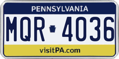 PA license plate MQR4036