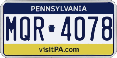 PA license plate MQR4078