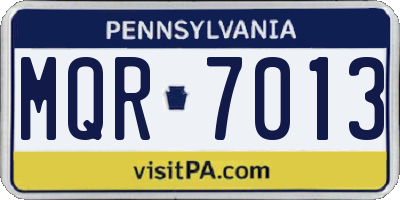 PA license plate MQR7013