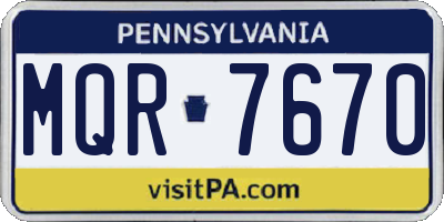 PA license plate MQR7670
