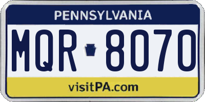 PA license plate MQR8070