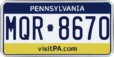 PA license plate MQR8670