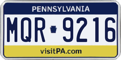 PA license plate MQR9216