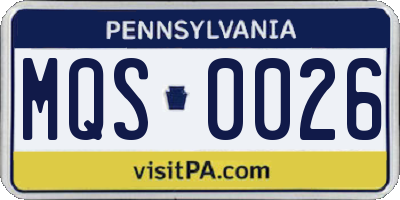 PA license plate MQS0026