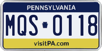 PA license plate MQS0118