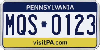 PA license plate MQS0123