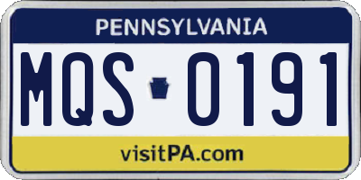 PA license plate MQS0191