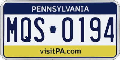 PA license plate MQS0194