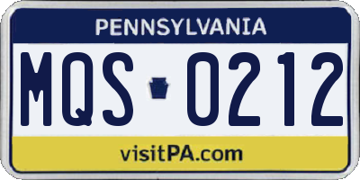 PA license plate MQS0212