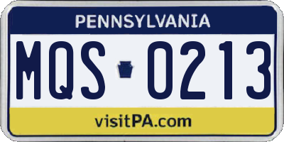 PA license plate MQS0213