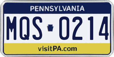PA license plate MQS0214