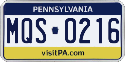 PA license plate MQS0216