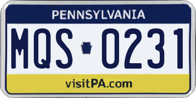 PA license plate MQS0231