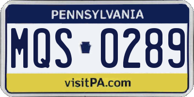 PA license plate MQS0289