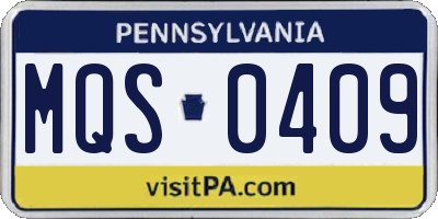 PA license plate MQS0409