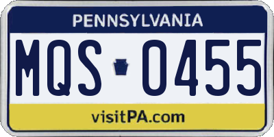 PA license plate MQS0455