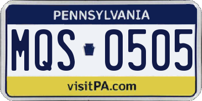 PA license plate MQS0505