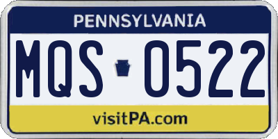 PA license plate MQS0522
