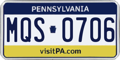 PA license plate MQS0706