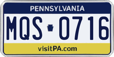 PA license plate MQS0716