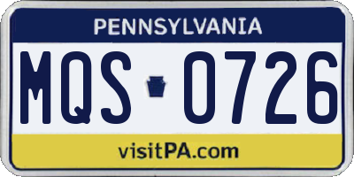 PA license plate MQS0726