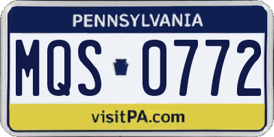 PA license plate MQS0772