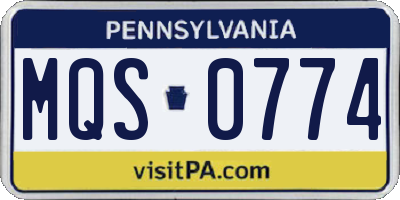 PA license plate MQS0774