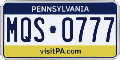 PA license plate MQS0777