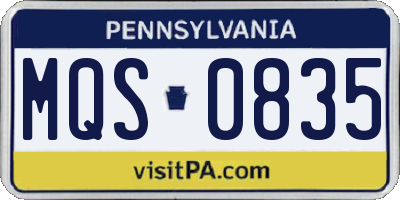 PA license plate MQS0835