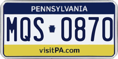 PA license plate MQS0870