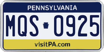 PA license plate MQS0925