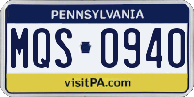 PA license plate MQS0940