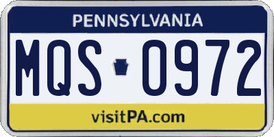 PA license plate MQS0972