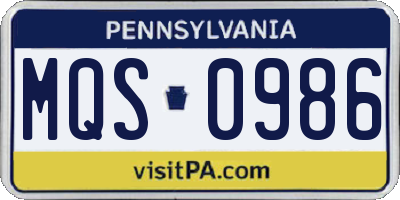 PA license plate MQS0986