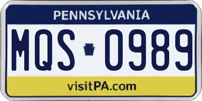 PA license plate MQS0989