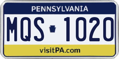 PA license plate MQS1020