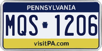 PA license plate MQS1206