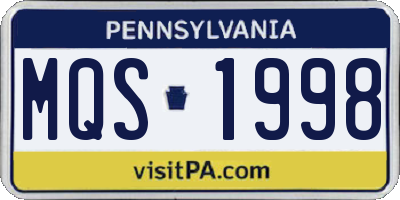 PA license plate MQS1998