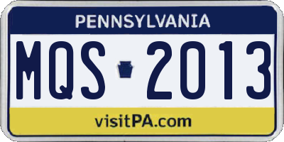 PA license plate MQS2013