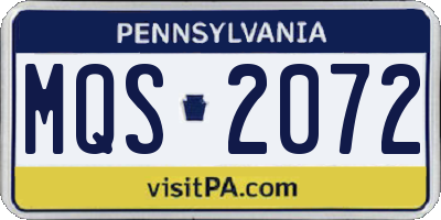 PA license plate MQS2072