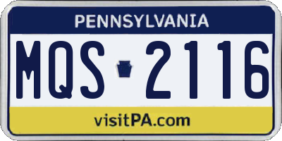 PA license plate MQS2116
