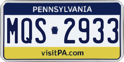 PA license plate MQS2933
